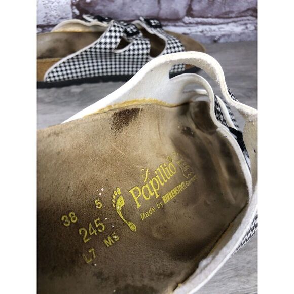 BIRKENSTOCK PAPILLIO Black White Leather Footbed Sandals Women’s Sz 38EU/7.5M US - Picture 9 of 16